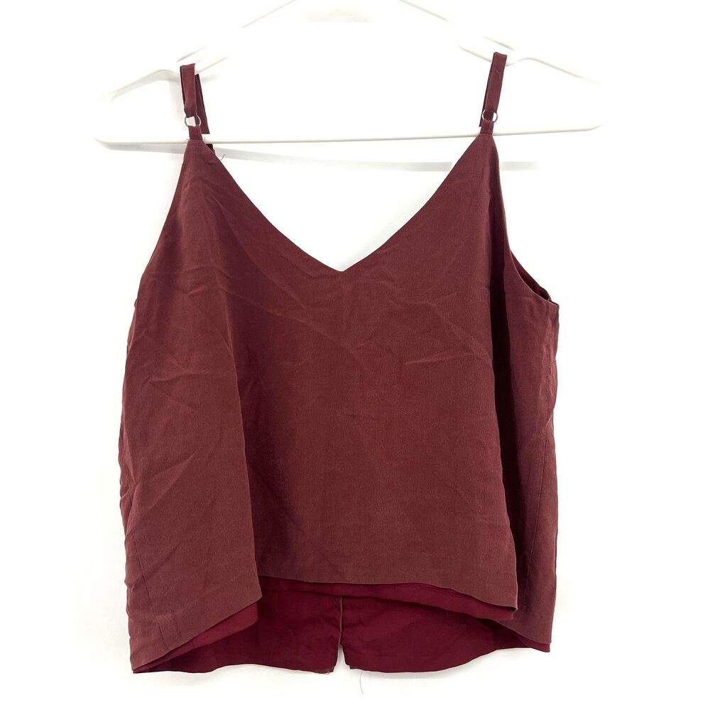 Madewell 100% Silk Camisole Tank Top Womens Size 6 Burgundy Button Front V-Neck